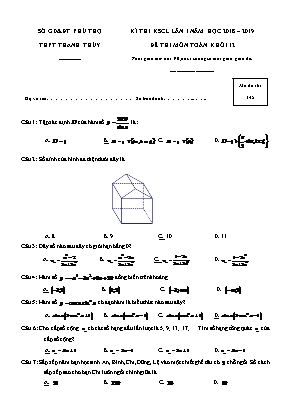 Đề thi khảo sát chất lượng lần 1 môn Toán Lớp 12 - Mã đề 145 - Năm học 2018-2019 - Trường THPT Thanh Thủy (Có đáp án)